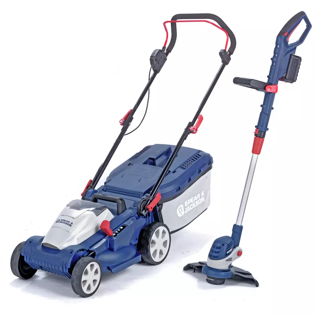 Spear & Jackson Cordless 34cm Lawnmower & 25cm Grass Trimmer